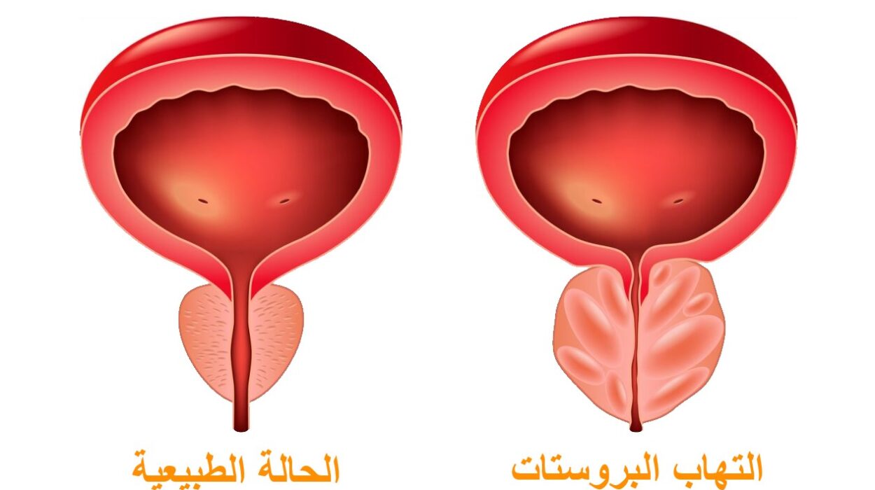 رسم توضيحي يوضح الفرق بين حجم البروستات الطبيعية والحجم عند الإصابة بالتهاب البروستات